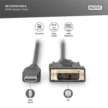 DIGITUS High Speed Full HD 60Hz DVI-D - HDMI type A kábel 2m