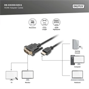 DIGITUS High Speed Full HD 60Hz DVI-D - HDMI type A kábel 2m