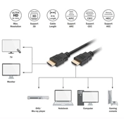 DIGITUS High Speed UHD 4K 3D 30Hz 2.0 aranyozott Ethernet HDMI kábel 2m