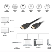 DIGITUS High Speed UHD 4K 3D 30Hz 2.0 aranyozott Ethernet HDMI kábel 5m