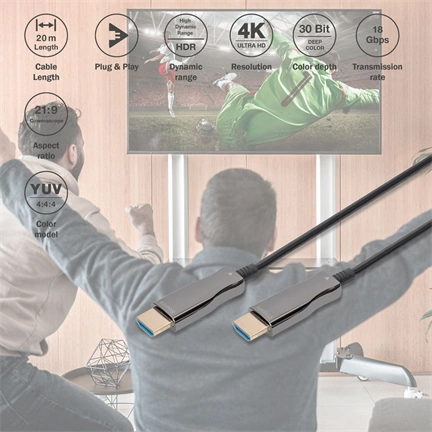 DIGITUS UHD 4K 3D 120Hz aranyozott 2.0b AOC optikai HDMI kábel 30m
