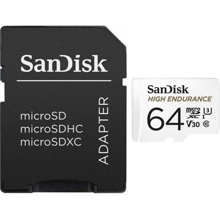 SANDISK microSDXC High Endurance 64GB 100MB/s C10 U3 V30 UHS-I +Adapt. (183566)