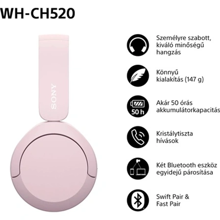 SONY WH-CH520 rózsaszín