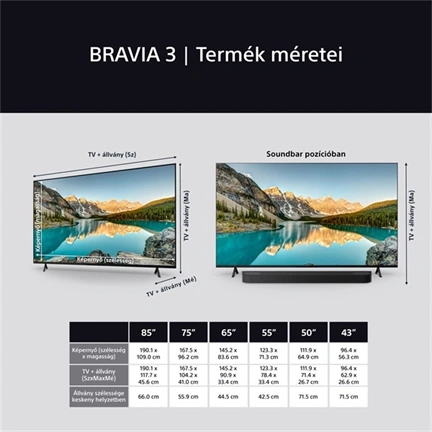 Sony Bravia 3 K-75S3 televízió - 75", 4K UHD, HDR, Google TV