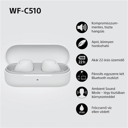Sony WF-C510 fülhallgató - vezeték nélküli, fehér
