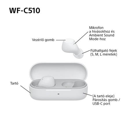 Sony WF-C510 fülhallgató - vezeték nélküli, fehér