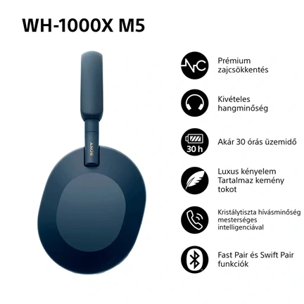 Sony WH-1000XM5 fejhallgató - vezeték nélküli, zajszűrő, éjkék